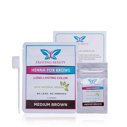 Tinte de henna de cejas marrón medio para color de cejas, kit profesional de cejas de henna que incluye instrucciones de uso y tazón de mezcla, 3