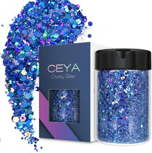 Miniatura 39 de Ceya Brillantina gruesa holográfica, 1 libra/16 onzas, oro diamante a granel, purpurina mixta gruesa y fina embotellada con lentejuelas metálicas