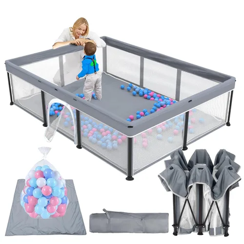 Miniatura 9 de TOREVSIOR Corralito plegable para bebés con alfombra, 50"×50" corralito plegable para bebés y niños pequeños, corral de seguridad para niños