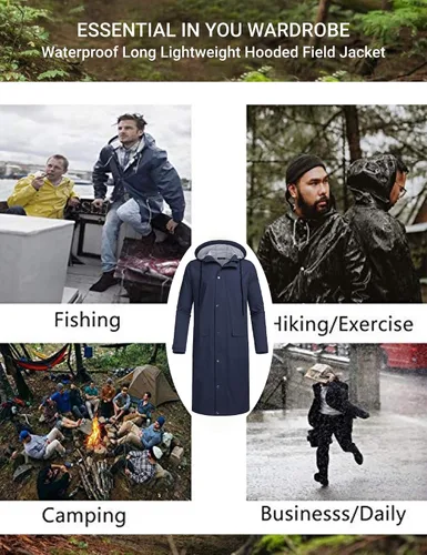 Miniatura 5 de COOFANDY Chaqueta impermeable para hombre con capucha, impermeable, ligera, activa, larga