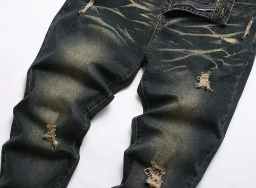 Miniatura 3 de Pantalones de mezclilla lavados para hombre con corte ajustado y elástico de moda Hip Hop