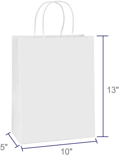 Miniatura 2 de BagDream Bolsas de papel de 10 x 5 x 13 pulgadas, 100 bolsas de regalo de papel kraft blancas con asas a granel, para compras, mercancía, venta al