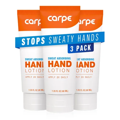 Carpe Loción para manos absorbente de sudor (paquete de 3), una loción suave recomendada por dermatólogos que ayuda a detener el sudor de las manos,