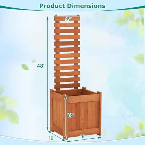 Miniatura 3 de Giantex Cama de jardín elevada de madera con enrejado, maceta para exteriores con base abierta para plantas trepadoras, profundidad de plantación
