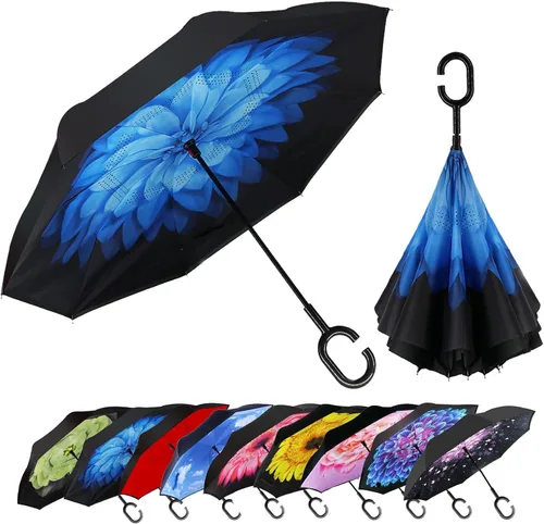 Miniatura 73 de MRTLLOA - Paraguas invertido de gran tamaño de 40/49/56 pulgadas - Sombrilla doble capa resistente al viento, con mango en forma de C y tamaño golf