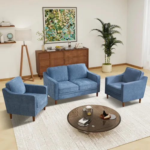 Miniatura 10 de Conjuntos de muebles para sala de estar Kingfun, sofá de 3 plazas y sofá biplaza, juego de sofá de estilo moderno de mediados de siglo, sofá de Piel