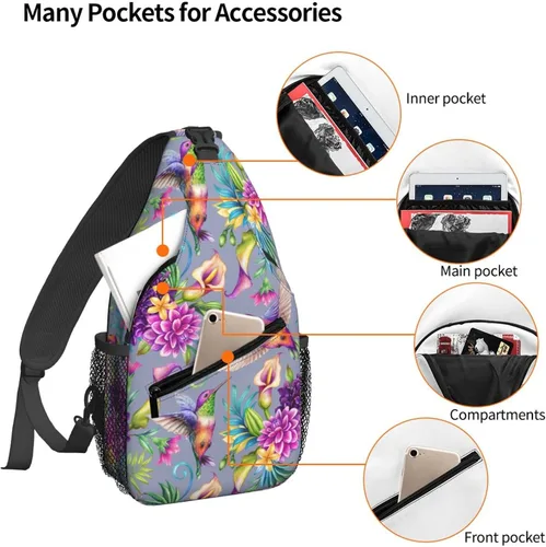 Miniatura 4 de NiuKom Mochila pequeña tipo bandolera para el pecho, bolsa de hombro, gimnasio, ciclismo, viajes, senderismo, mochila para mujeres y hombres, Flores