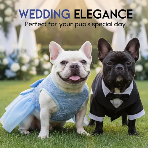 Miniatura 5 de ASENKU Vestido para Perro Vestido de Boda para Mascotas Princesa de Encaje Cachorro Traje de Fiesta de Cumpleaños Ropa Formal para Hembra para Azul