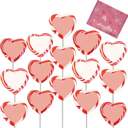 Miniatura 4 de Fruidles Paquete de 12 paletas de corazón de remolino rojo y blanco de San Valentín, surtido, envueltas individualmente