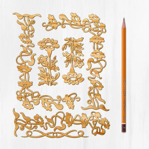 Miniatura 25 de Ajoure Lasercut Embelishments # Art Nouveau - Marcos de borde con patrón floral, chapa vintage, madera aglomerada, silueta de madera contrachapada