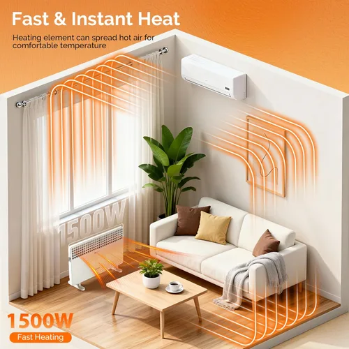 Miniatura 2 de ROVSUN Calentador de panel de 1500 W, calentador eléctrico independiente con toallero, 3 ajustes de calefacción y control de perilla