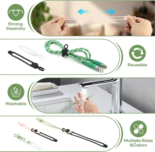 Miniatura 4 de Organizador de cables de silicona reutilizable de 3 pulgadas para cables de carga, cables de datos, cables de computadora, organización de cables