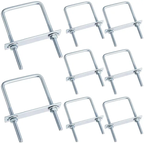 Miniatura 11 de Hotop Juego de 8 pernos cuadrados en U M8 de acero al carbono con tuercas, placa de marco, arandelas redondas para remolques de velero, tubo