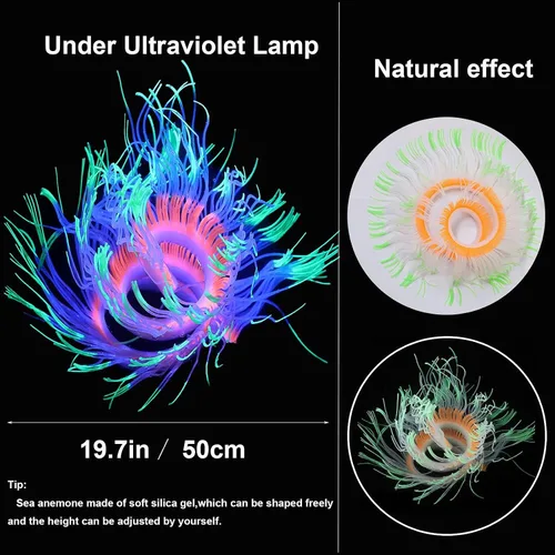 Miniatura 2 de Paquete de 4 plantas de silicona para decoración de pecera, adornos brillantes para peceras de acuario, decoración artificial de coral de anémona