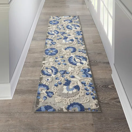 Nourison Home Aloha - Alfombra Natural Azul de 2 pies 3 pulgadas x 8 pies, fácil de limpiar, no se desprende, para dormitorio, sala de estar, Azul