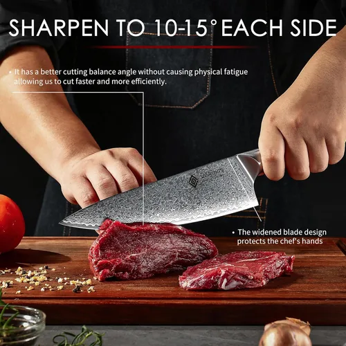 Miniatura 5 de VEROXIS Cuchillo de Chef de Damasco de 8 Pulgadas, Cuchillos de Cocina Japoneses Profesionales Afilados de Acero Super de Alto Carbono con Mangos