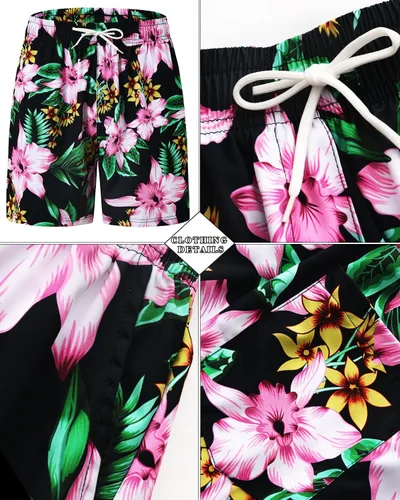 Miniatura 44 de TUNEVUSE Conjunto de camisas y pantalones cortos hawaianos para hombre, 2 piezas, trajes de playa con estampado de flores, traje tropical de verano