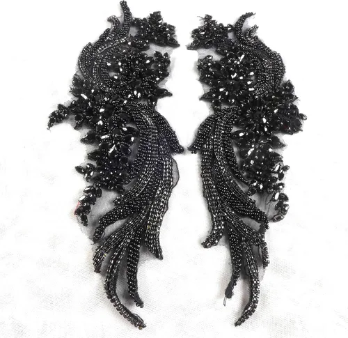 Miniatura 2 de 1 par de diamantes de imitación hechos a mano con cuentas para bricolaje, apliques de ropa, 14.5 x 4.9 pulgadas, decoración de vestido de novia