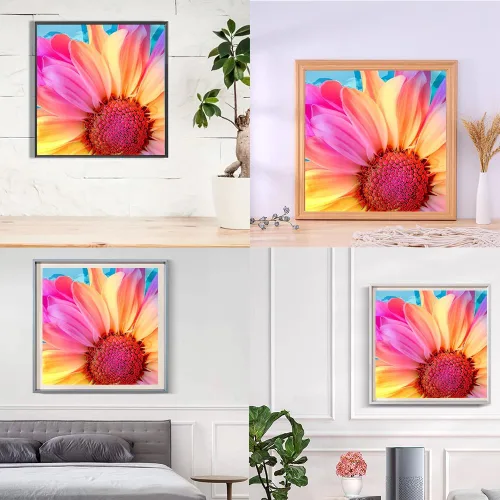 Miniatura 5 de HSENJT Kits de pintura de diamantes 5D para adultos, arte de diamantes de flor de gerbera, 14 x 14 pulgadas, kit de pintura de diamantes redondos