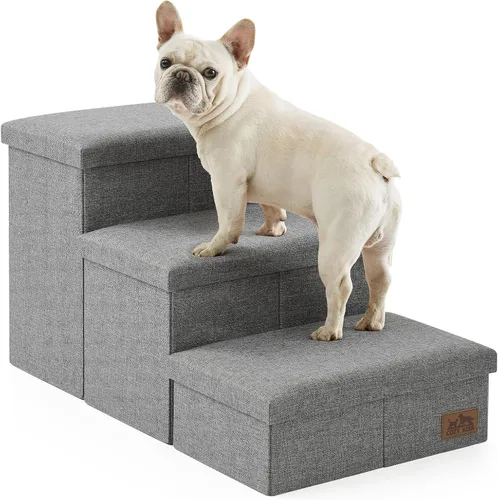 Miniatura 18 de Escaleras para perros con almacenamiento, escalones resistentes de 4 escalones más anchos para perros pequeños, medianos y grandes, rampa para Gris
