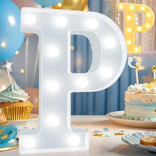 Miniatura 25 de Pooqla Letras con luces LED de marquesina, letras decorativas iluminadas en blanco cálido y blanco frío, letras del alfabeto iluminadas para niños