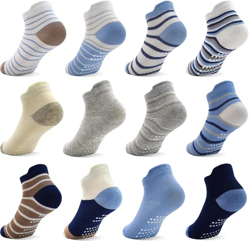 Miniatura 11 de Tphon Calcetines tobilleros antideslizantes para bebés y niños pequeños con agarres para niños y niñas, 12 pares para bebés y niños de 0 a 7 años