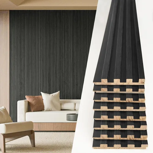 Miniatura 22 de Art3d Paneles de pared de madera de listones para decoración de interiores y techos, paquete de 4 piezas + 1 moldura final, tamaño 108 x 5.7 Roble