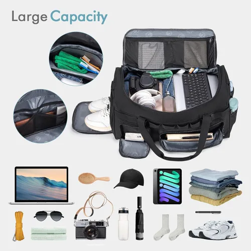 Miniatura 5 de Bolsa de gimnasio táctica militar 3 en 1 para hombres, bolsa de lona deportiva, 55L, mochila de viaje para fitness, fin de semana, entrenamiento