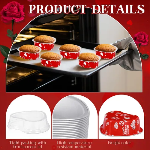 Miniatura 3 de Ziliny Juego de 100 moldes para pasteles en forma de corazón con tapas, mini moldes de papel de aluminio para tartas de San Valentín, 3.4 fl oz/3.4