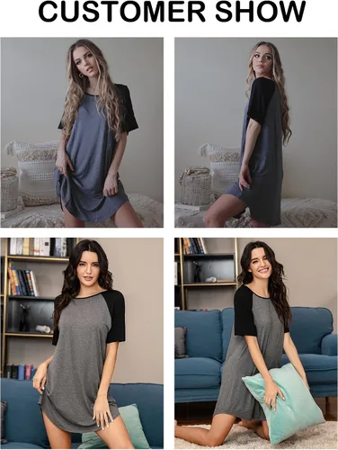 Miniatura 2 de Ekouaer Camisón de manga corta, casual, para mujer, mangas raglán, ropa de dormir