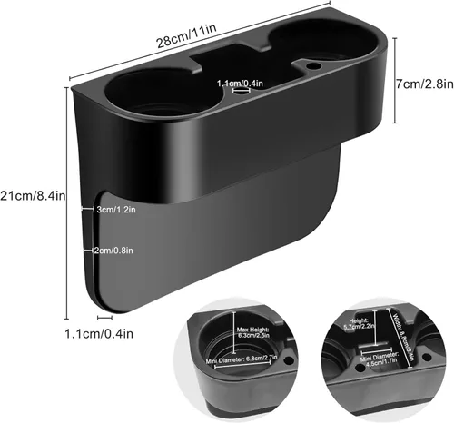 Portavasos 3 en 1 para automóvil, organizador de bolsillo para asiento, diseño de cuña, consola lateral delantera, almacenamiento de bebidas para
