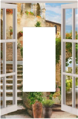Miniatura 2 de Cubierta de Interruptor de Luz de 1 Gang con Escena de Flores de Grecia Mediterránea, Dispositivo Individual Basculante/GFCI, Placa Decorativa