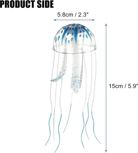 Miniatura 4 de VOCOSTE Decoración de medusas para pecera, medusas fluorescentes de silicona, adornos de acuario con ventosa, azul, 2.3 x 5.9 pulgadas