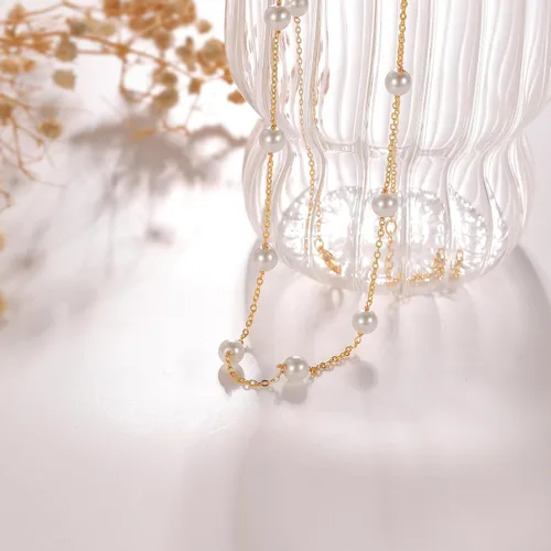 Miniatura 6 de HANLI Collar de perlas de oro chapado en oro de 14 quilates, delicado collar de perlas de agua dulce, collar de perlas simples para el día a día