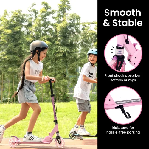 Miniatura 3 de Patinete Aero para niños de 5 a 8 años, luces dinámicas, freno de mano y absorción de golpes, scooter de 2 ruedas para niños y niñas, plegable
