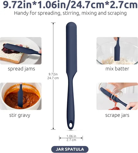 Miniatura 2 de U-Taste Espátula delgada de silicona para tarros: resistente al calor hasta 600ºF, grado alimenticio, de 10 pulgadas de largo, estrecha, para agitar