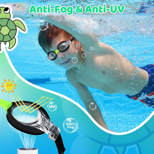 Miniatura 5 de Vvinca Gafas de natación para niños con correa de tela, sin enredos, sin dolor, antivaho para piscina, sin fugas, para niños y niñas