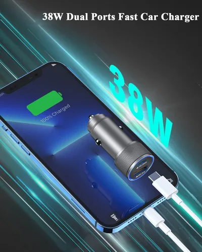 Miniatura 3 de Cargador de iPhone para automóvil,【2 paquetes】38W Puerto dual USB C+QC3.0 [Certificado MFi de Apple] Carga rápida Encendedor de cigarrillos Cargador