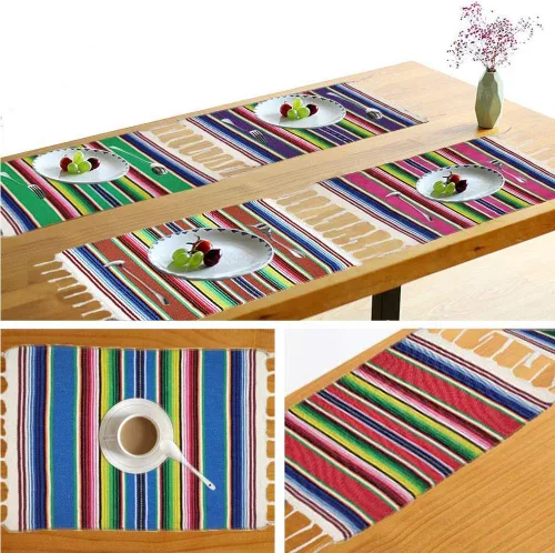 Miniatura 3 de Juego de 6 manteles individuales de serape mexicano para decoración de boda, comedor al aire libre, mesa de cocina, juego de 6, 13 x 19 pulgadas