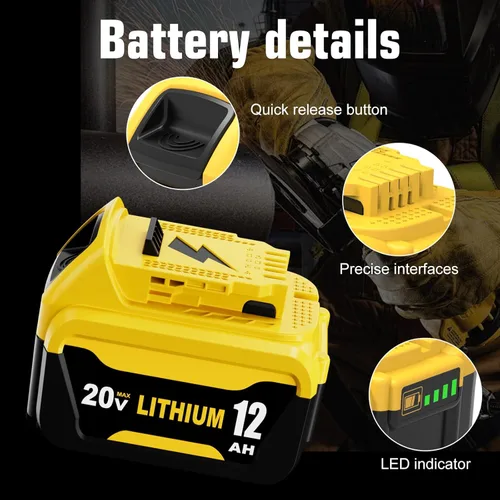 Miniatura 3 de 2Packs 12000mAh High Capacity DCB206 Replacement for Dewalt 20v Max Battery 12.0 Ah Lithium Compatible with Dewalt 20v Battery Compatible with 20v