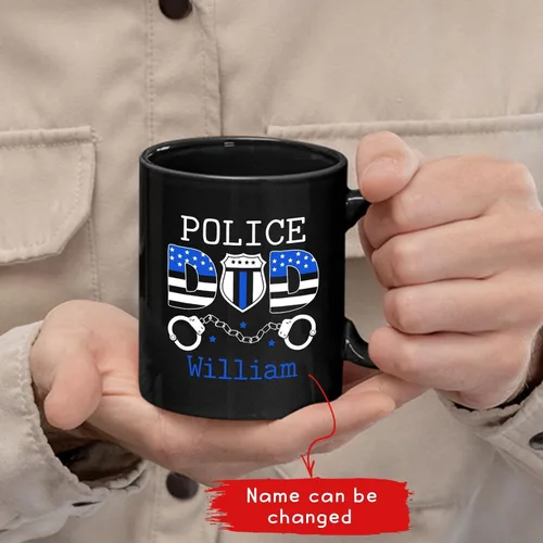 Miniatura 2 de Taza de café personalizada con nombre de policía para papá, regalos personalizados para papá, 11 onzas, 15 onzas Taza negra de papá policía