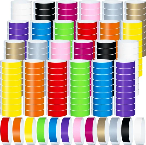 Miniatura 7 de 2400 piezas de pulseras de papel de plástico para eventos, pulseras de identificación de papel de colores, brazaletes para eventos (azul)