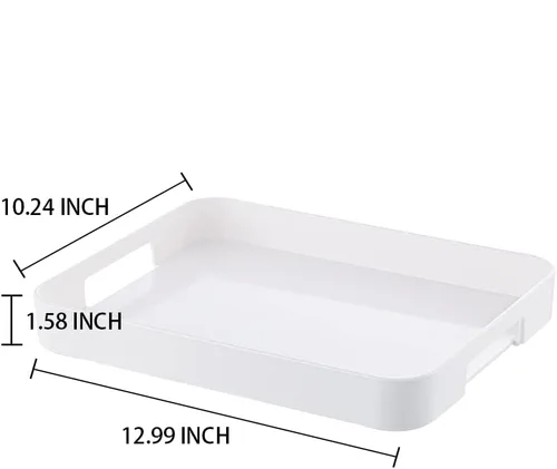 Miniatura 2 de Bandeja de plástico para servir con asas rectangular en color blanco de 12.99 x 10.24 pulgadas, bandeja de desayuno reutilizable, para alimentos
