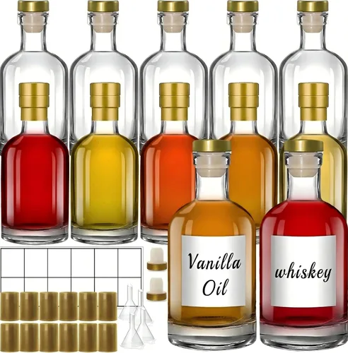 Miniatura 12 de TBWIND Paquete de 12 botellas de vidrio ámbar de 12 onzas con corchos herméticos en forma de T, botellas de vidrio de 12.7 fl oz para limoncello