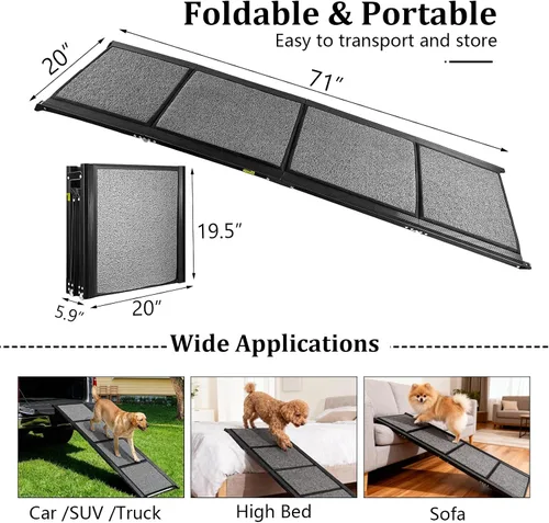 Miniatura 2 de Rampa para perros de 71 x 20 pulgadas para automóvil, rampas portátiles para perros grandes con superficie antideslizante para perros, rampa