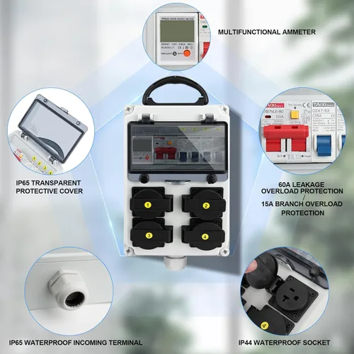 Miniatura 3 de Caja de Distribución de Energía, Caja Eléctrica con Medidor de Electricidad 110V y Panel de Salida de Energía NEMA 5-20, Caja de Distribución