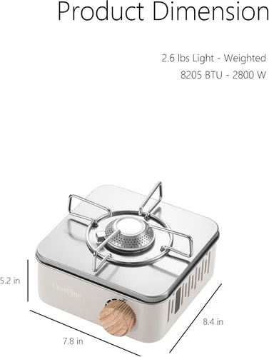 Miniatura 3 de Mini estufa de butano para acampar con bolsa portátil, cocina en interiores y exteriores, para emergencia y campamento, 8205 BTU, 2 horas de uso por