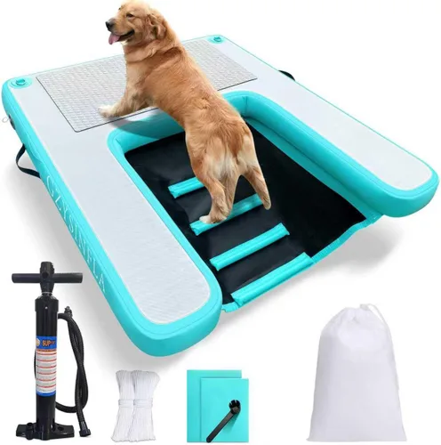 Miniatura 9 de Rampa inflable de agua para perros grandes, rampa flotante para mascotas de hasta 200 libras para perros grandes, escaleras inflables para barcos