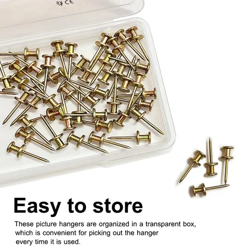 Miniatura 6 de FUZANWJ Colgadores de doble cabeza para cuadros (20lbs-50 piezas), clavos para colgar cuadros, chinchetas, clavos para cuadros, clavos de pared