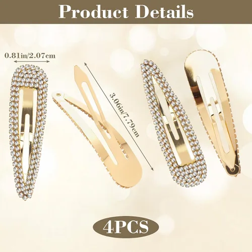 Miniatura 3 de HINZIC 4 pinzas para el cabello con diamantes de imitación de 3 pulgadas, antideslizantes, pasadores dorados, de metal, para boda, graduación, San